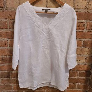 TOMMY BAHAMA White Linen Embroidered Tunic Top XS
